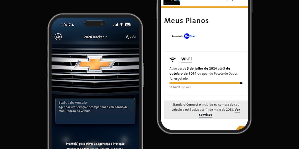 Celular com a tela ligada mostrando o aplicativo MyChevrolet